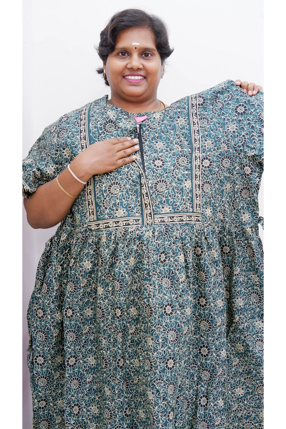 Midi Frock with Back Knot & Front Zip Jyothi Cotton Nighty