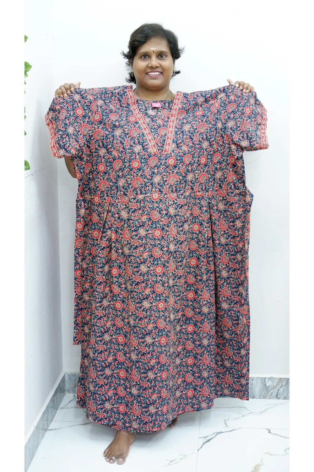 Premium V-Neck Cotton Frock for Women – Breathable & Skin-Friendly