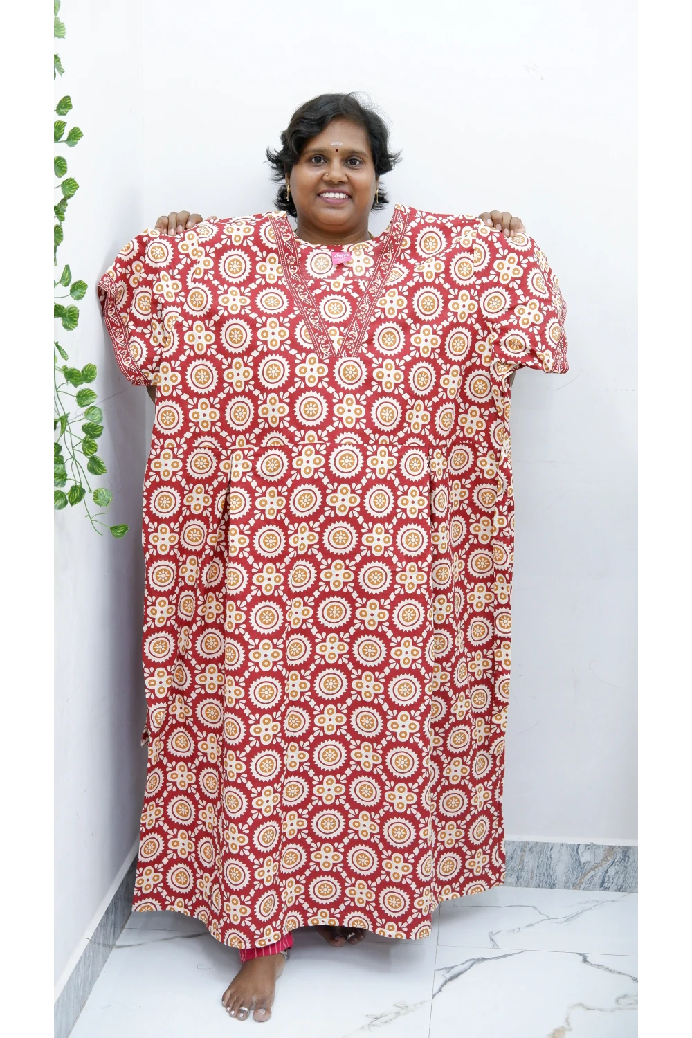 Premium V-Neck Cotton Frock for Women – Breathable & Skin-Friendly