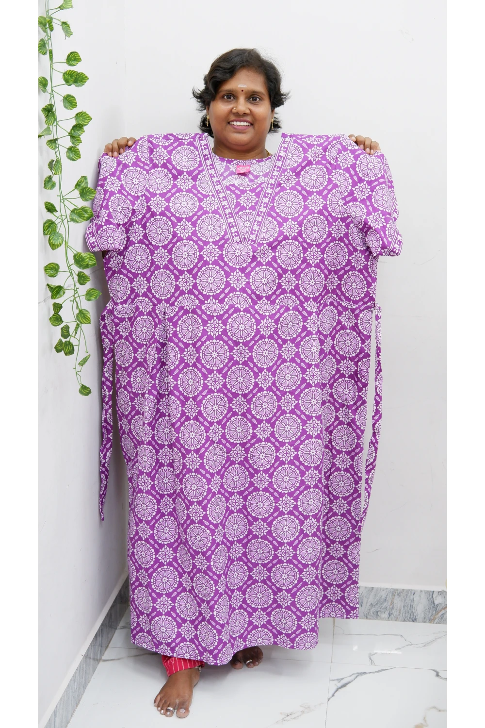 Premium V-Neck Cotton Frock for Women – Breathable & Skin-Friendly
