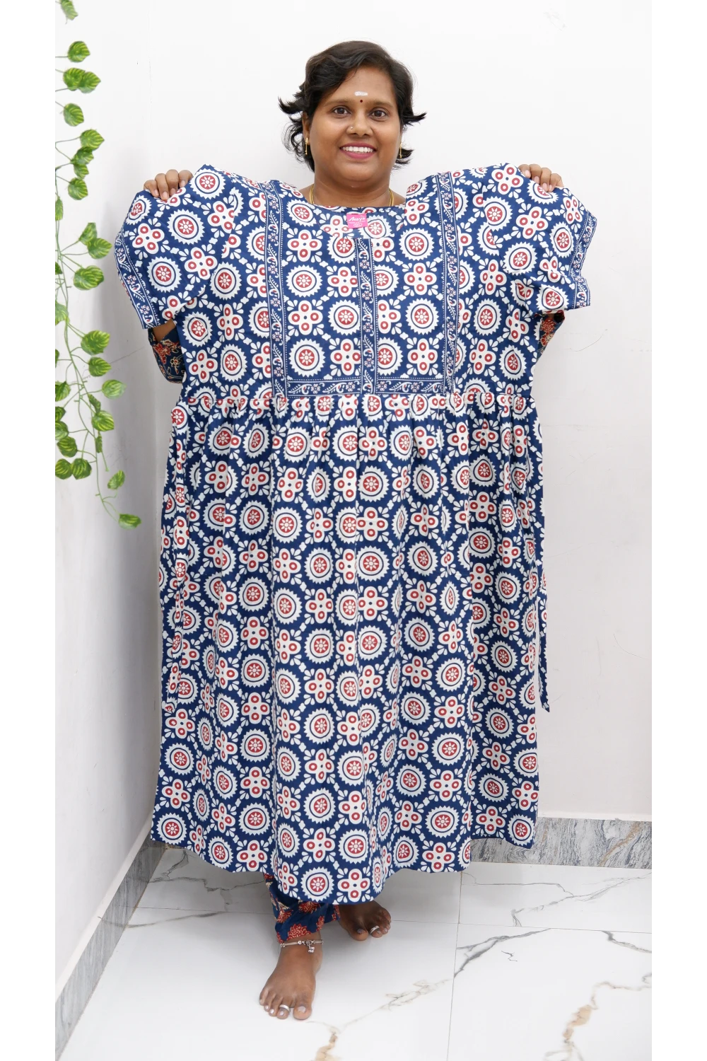 Midi Frock with Back Knot & Front Zip Jyothi Cotton Nighty