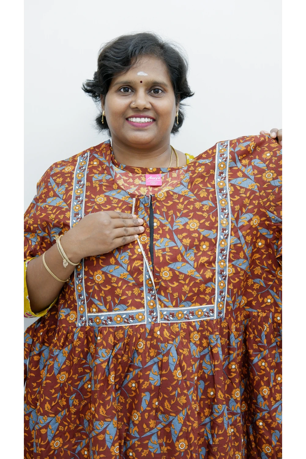 Midi Frock with Back Knot & Front Zip Jyothi Cotton Nighty