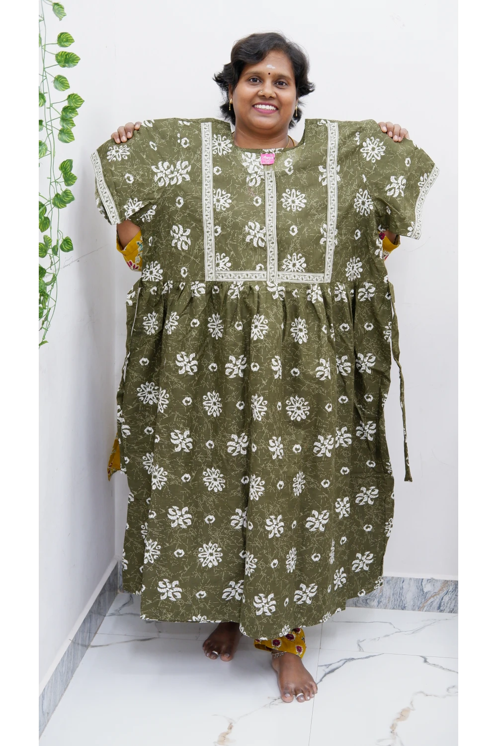 Midi Frock with Back Knot & Front Zip Jyothi Cotton Nighty
