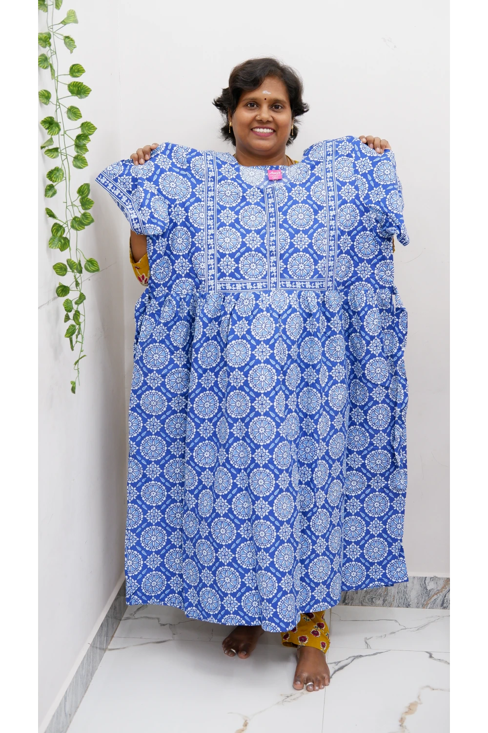 Midi Frock with Back Knot & Front Zip Jyothi Cotton Nighty