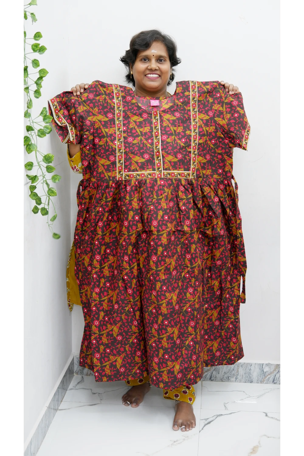 Midi Frock with Back Knot & Front Zip Jyothi Cotton Nighty
