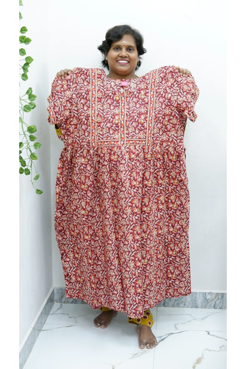 Midi Frock with Back Knot & Front Zip Jyothi Cotton Nighty