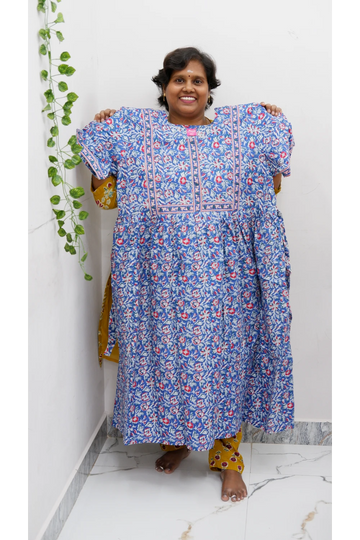 Midi Frock with Back Knot & Front Zip Jyothi Cotton Nighty