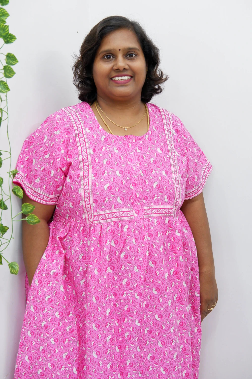 Midi Frock with Back Knot & Front Zip Jyothi Cotton Nighty