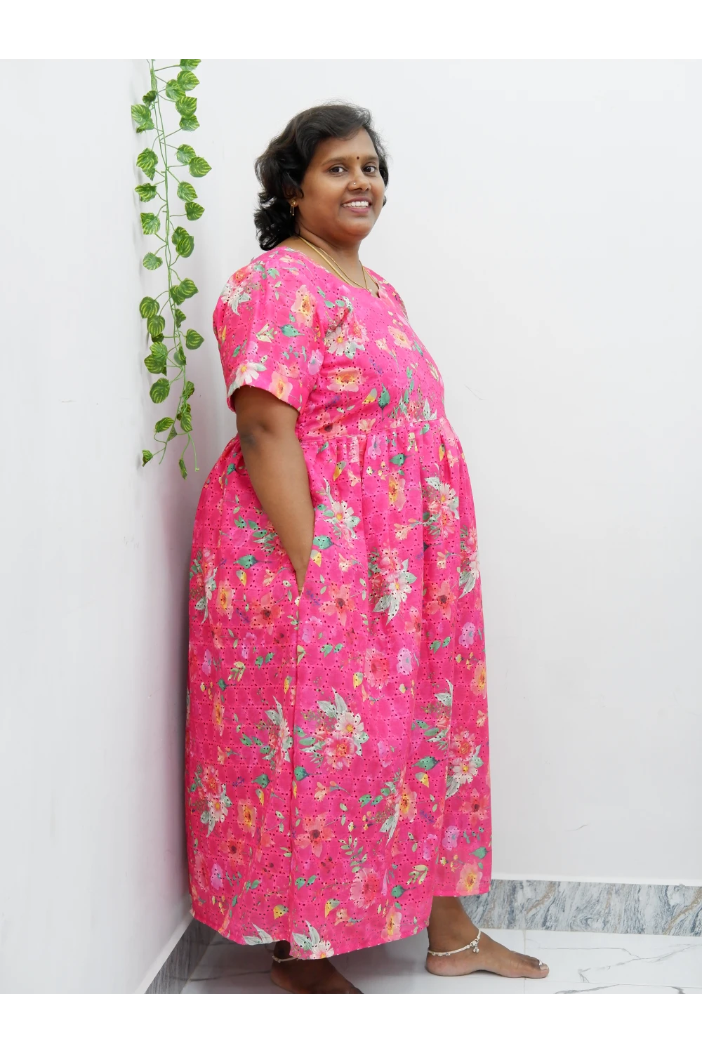 Trendy Puff Sleeve Kurti –Acoba Cotton Midi with lining Length Frock Style for Women