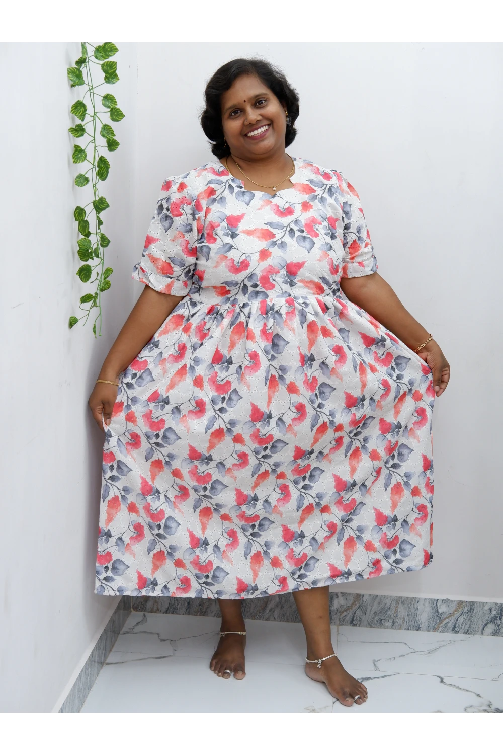 Trendy Puff Sleeve Kurti –Acoba Cotton Midi with lining Length Frock Style for Women