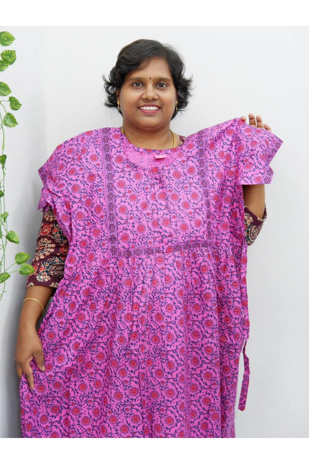 Midi Frock with Back Knot & Front Zip Jyothi Cotton Nighty
