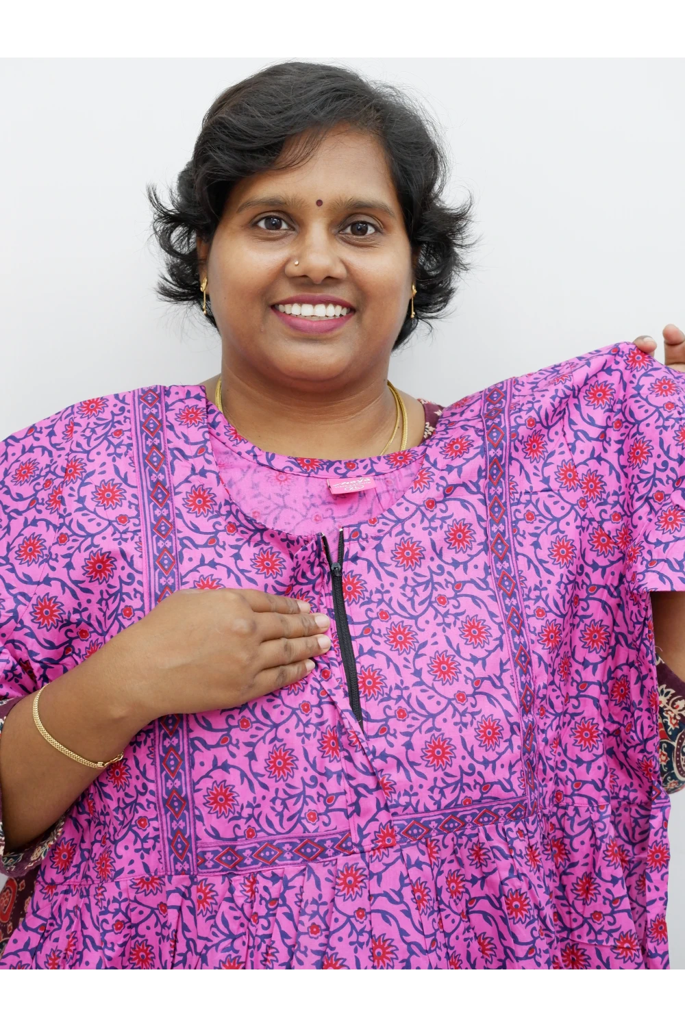 Midi Frock with Back Knot & Front Zip Jyothi Cotton Nighty
