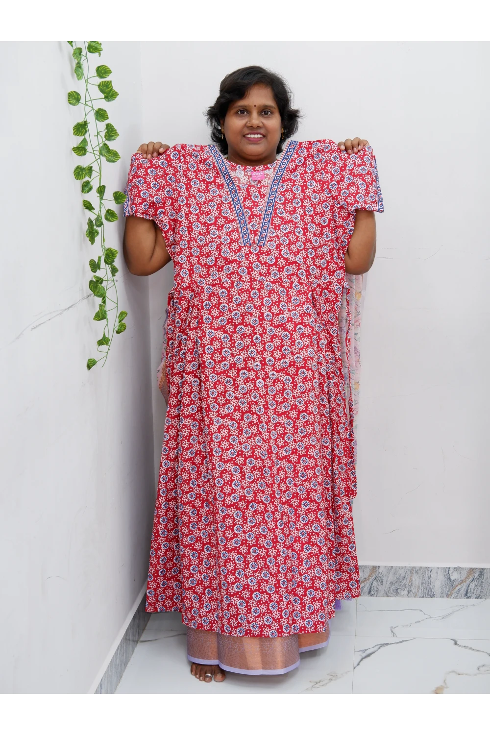 Premium V-Neck Cotton Frock for Women – Breathable & Skin-Friendly