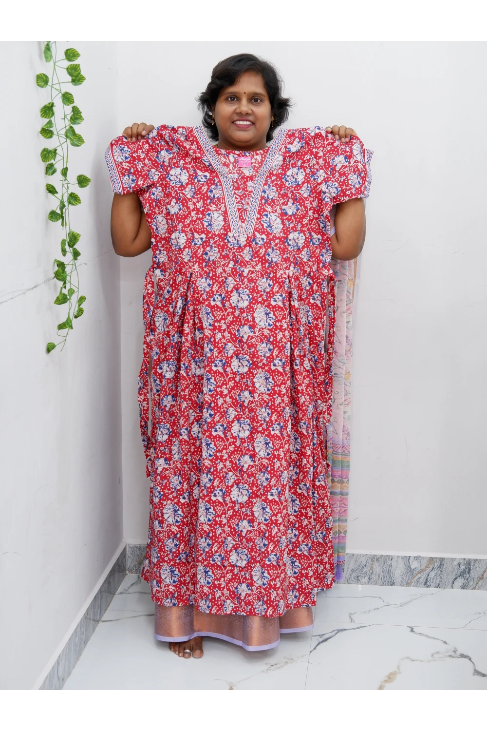 Premium V-Neck Cotton Frock for Women – Breathable & Skin-Friendly