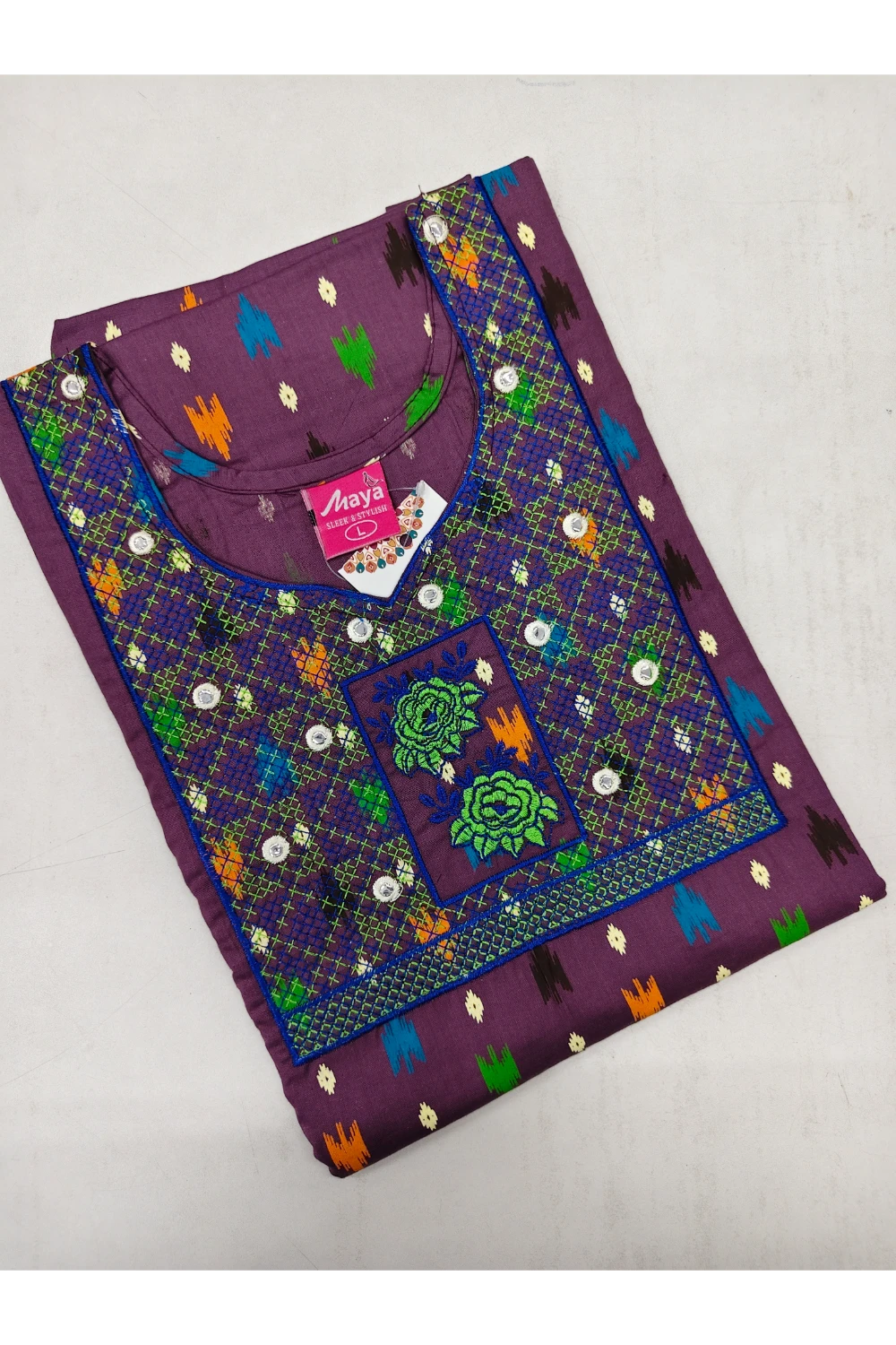 Mirror Work Cotton Nighty with Elegant Embroidery – Soft & Stylis