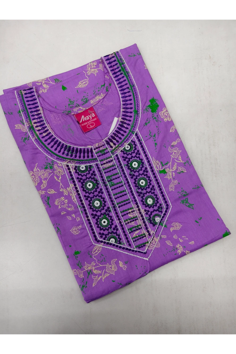 Mirror Work Cotton Nighty with Elegant Embroidery – Soft & Stylis