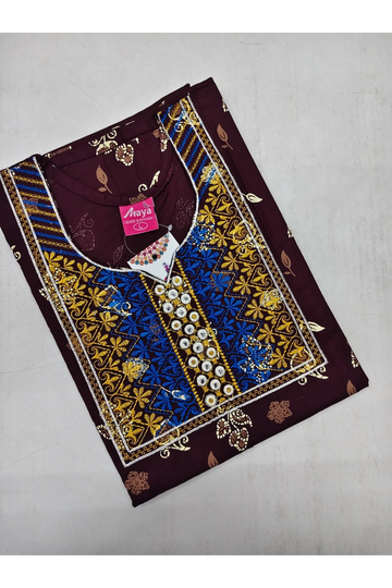 Mirror Work Cotton Nighty with Elegant Embroidery – Soft & Stylis