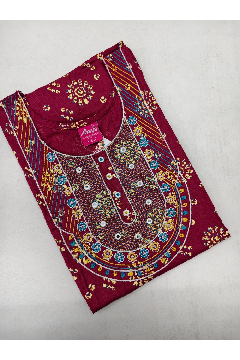 Mirror Work Cotton Nighty with Elegant Embroidery – Soft & Stylis