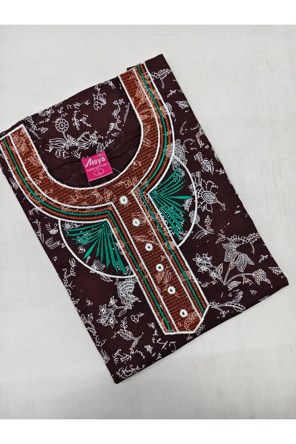 Mirror Work Cotton Nighty with Elegant Embroidery – Soft & Stylis