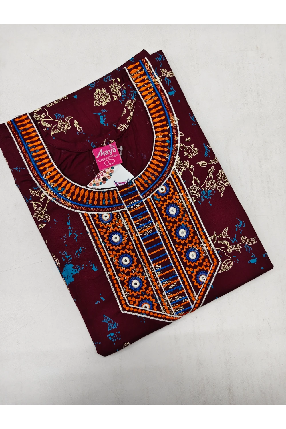 Mirror Work Cotton Nighty with Elegant Embroidery – Soft & Stylis