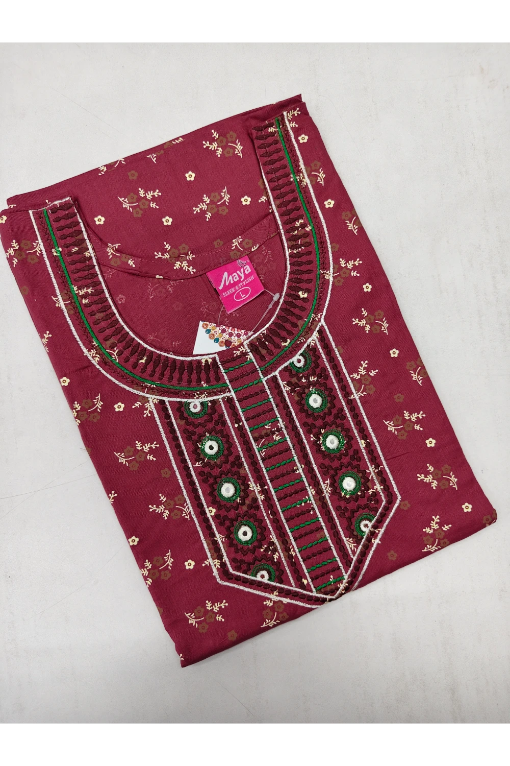 Mirror Work Cotton Nighty with Elegant Embroidery – Soft & Stylis