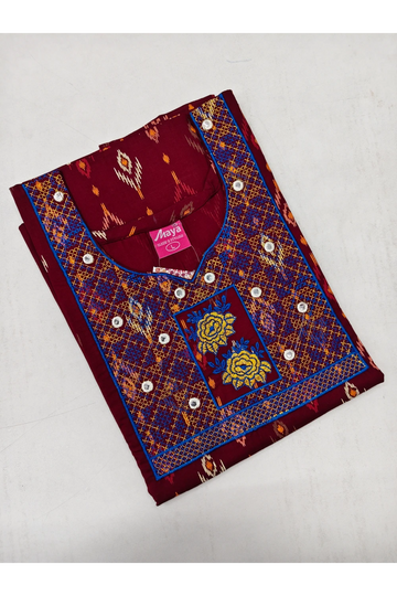 Mirror Work Cotton Nighty with Elegant Embroidery – Soft & Stylis