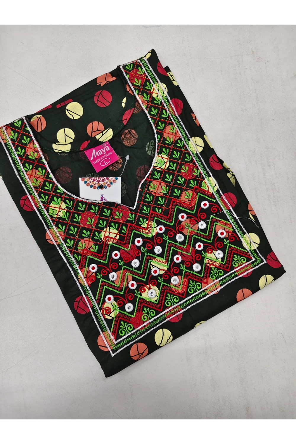 Mirror Work Cotton Nighty with Elegant Embroidery – Soft & Stylis