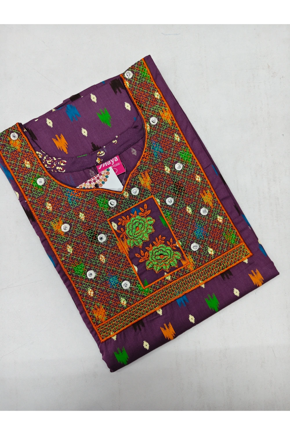 Mirror Work Cotton Nighty with Elegant Embroidery – Soft & Stylis