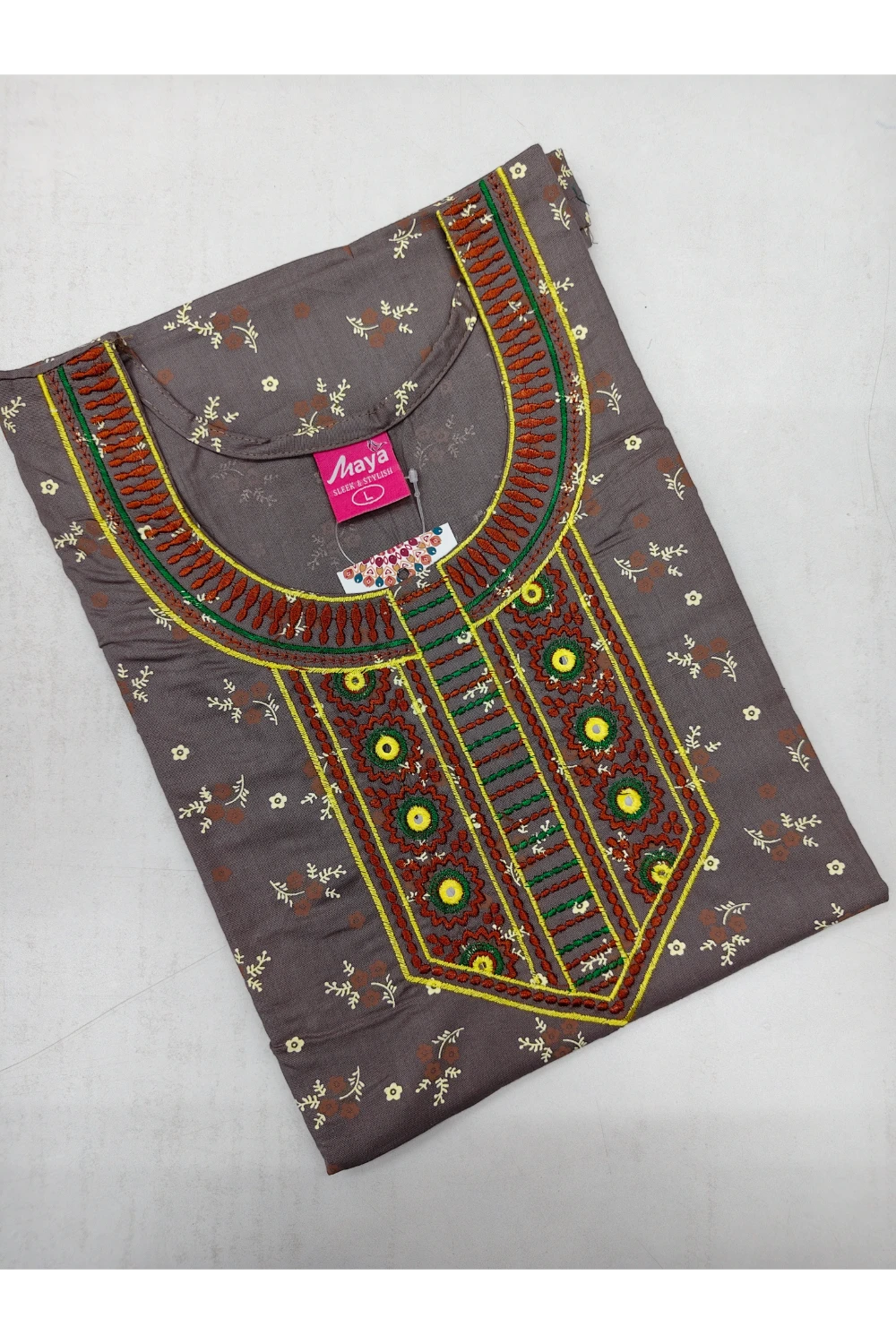 Mirror Work Cotton Nighty with Elegant Embroidery – Soft & Stylis