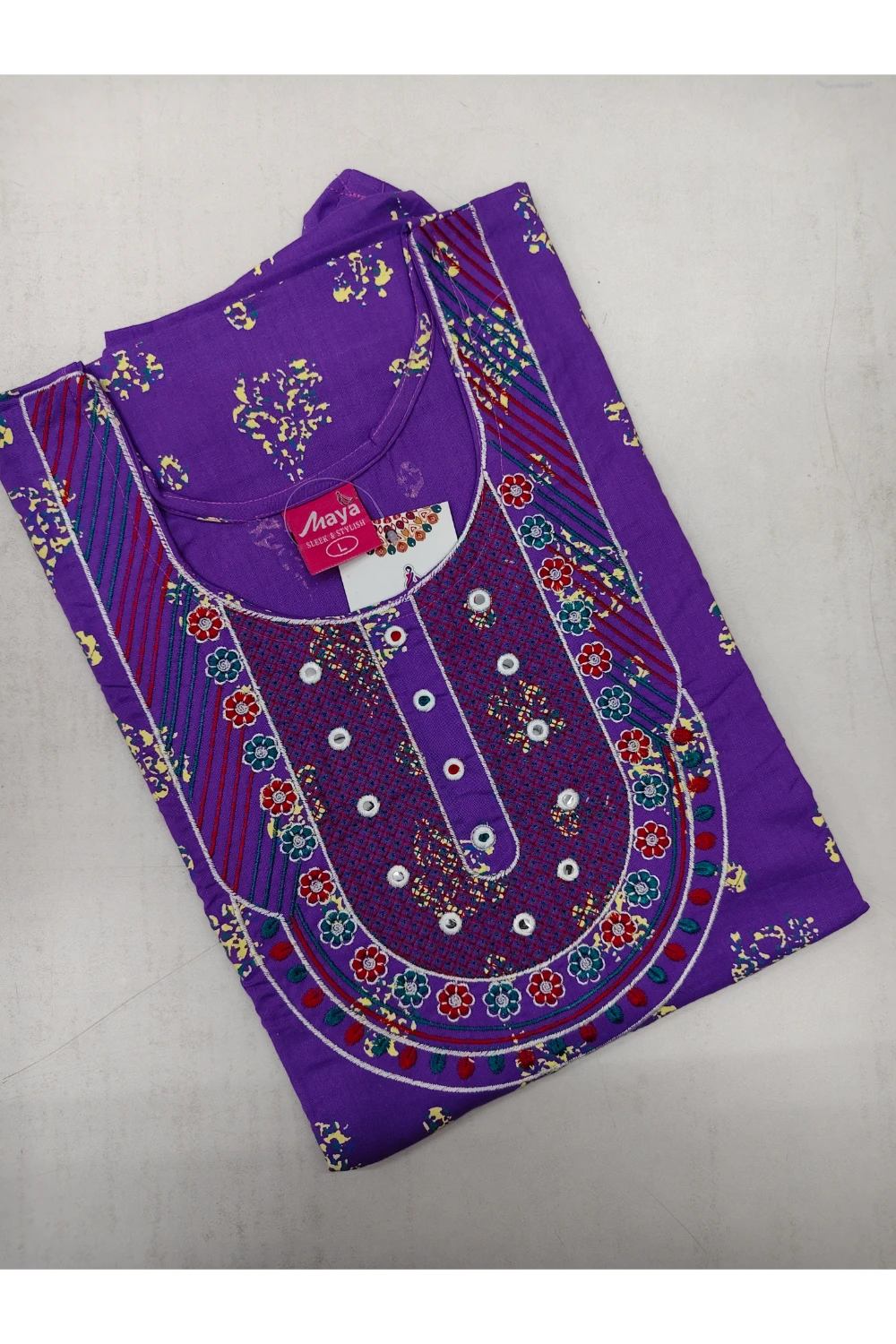 Mirror Work Cotton Nighty with Elegant Embroidery – Soft & Stylis