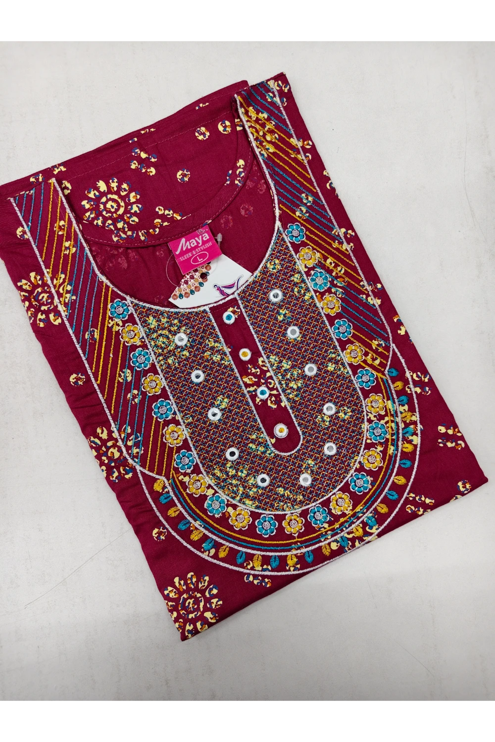 Mirror Work Cotton Nighty with Elegant Embroidery – Soft & Stylis