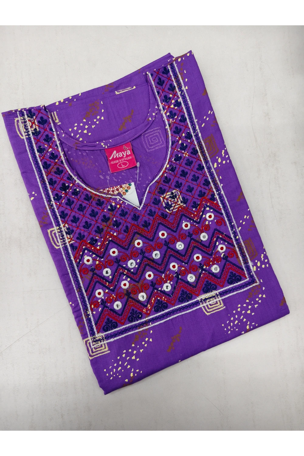 Mirror Work Cotton Nighty with Elegant Embroidery – Soft & Stylis