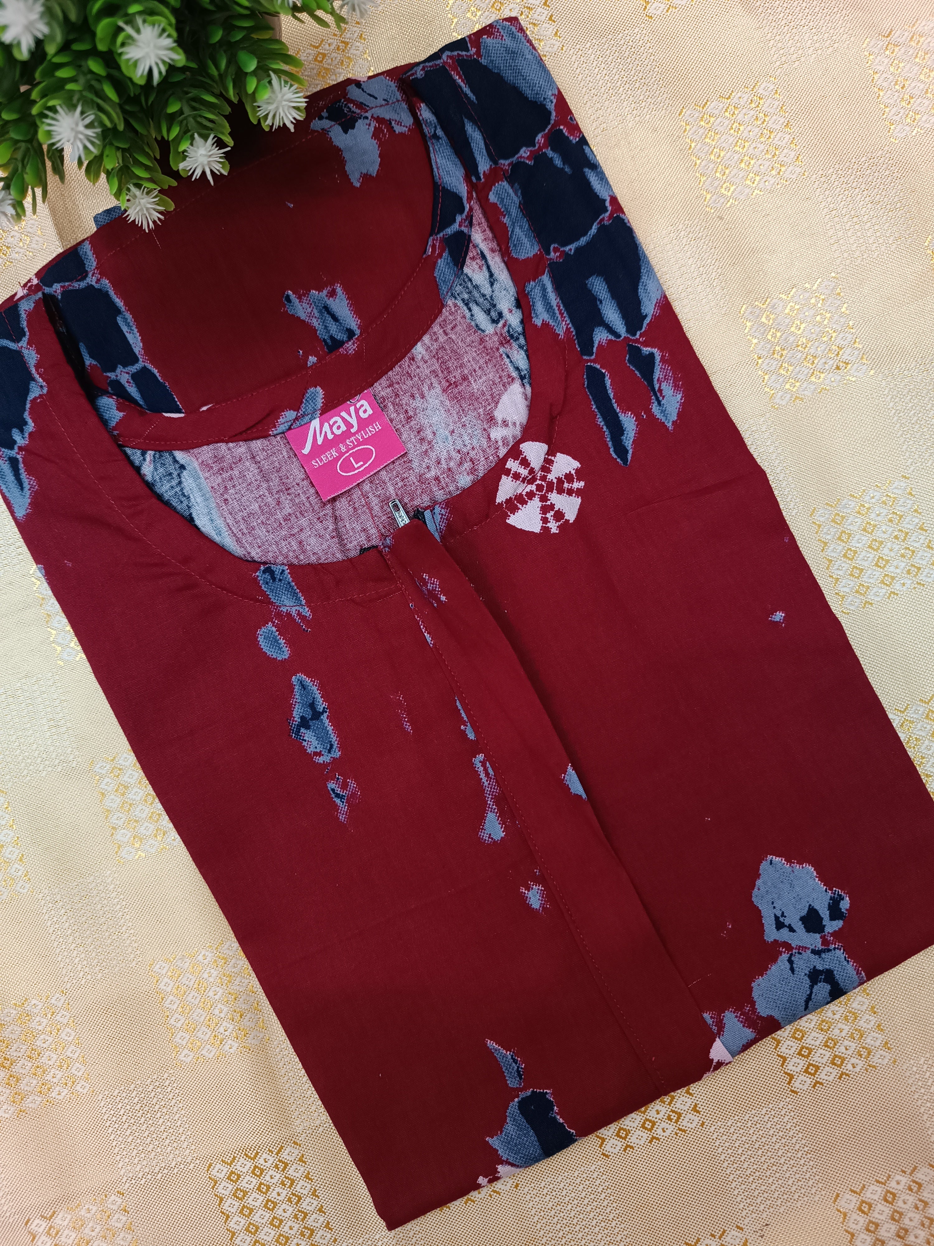 Elegant Zip-Front Pure Cotton Nighty