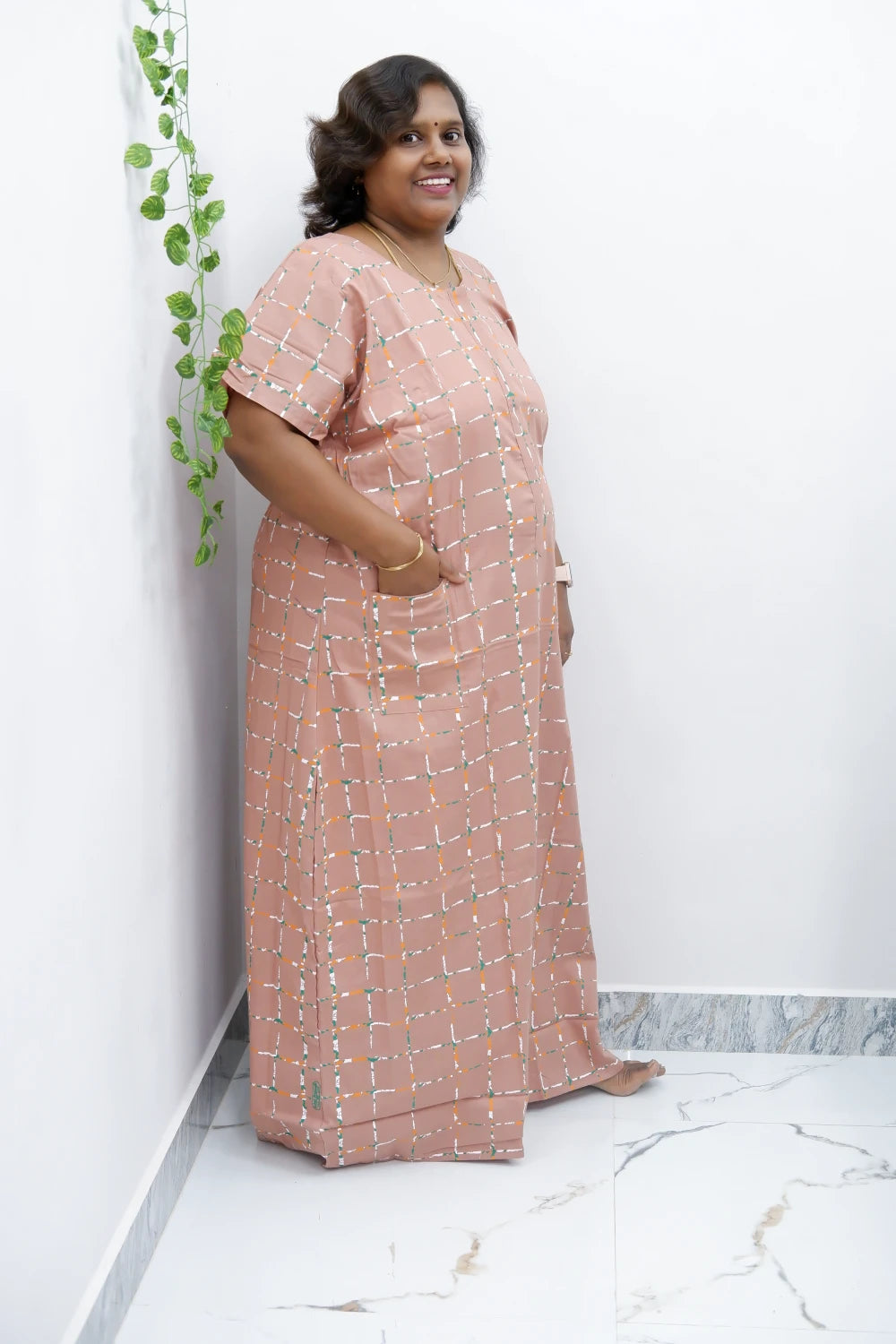 Feeding-Friendly Cotton Nighty with Long Zip