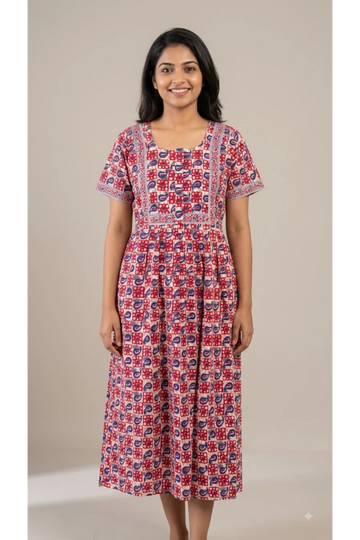 Midi Frock with Back Knot & Front Zip Jyothi Cotton Nighty